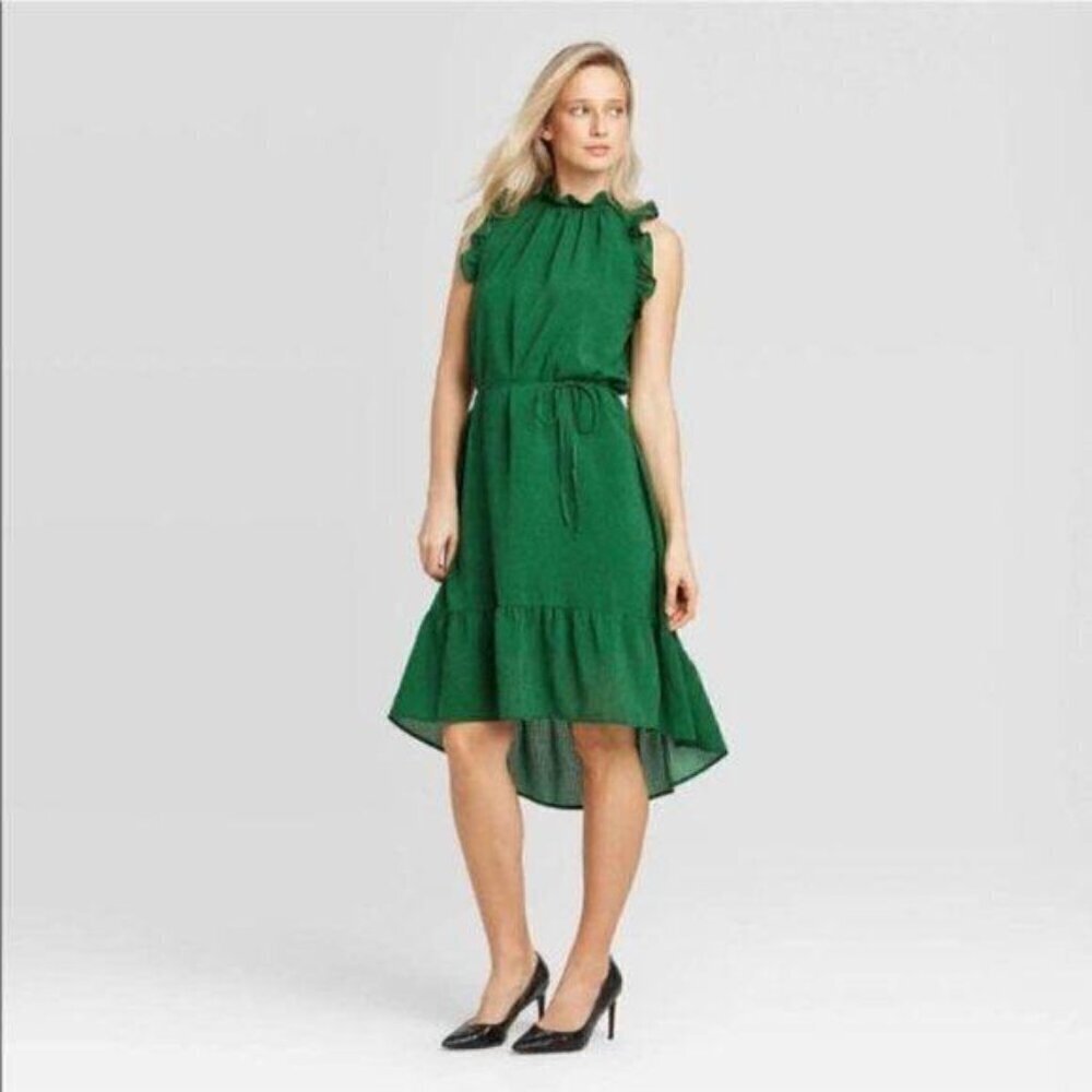 Who What Wear Green Microdot Dress Sleeveless New - Picture 2 of 6